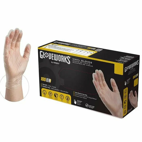 Gloveplus Vinyl Disposable Gloves, 4 mil Palm, Vinyl, Powder-Free, L, 100 PK, Clear IVPF46100